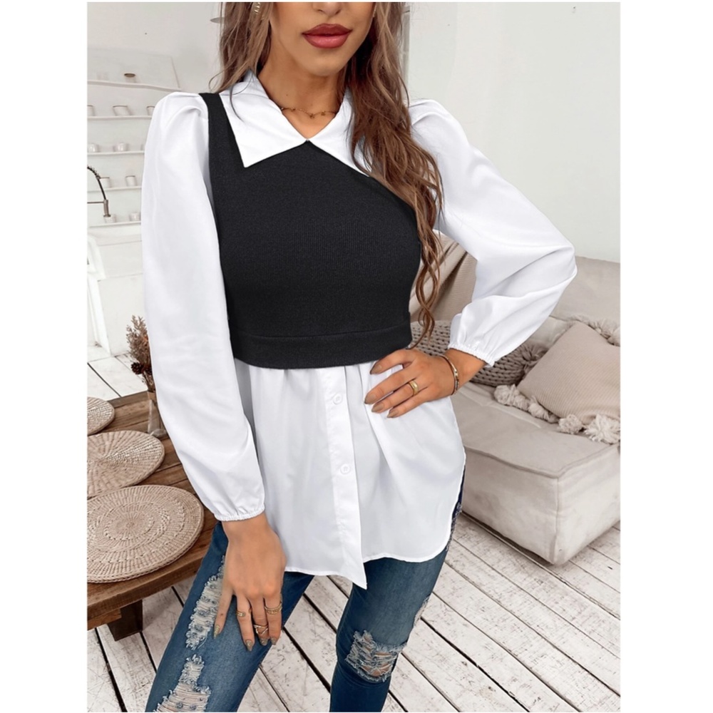 2 in 1 Black Knit Vest on White Button Down Shirt - Picture 5 of 10